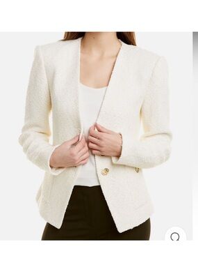 St. John Cream Bouclé Open-Front Blazer